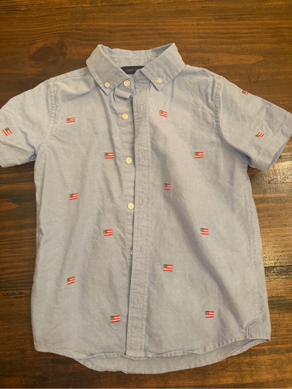 Janie and Jack Light Blue Short-Sleeve Button-Down with Flag Embroidery 7